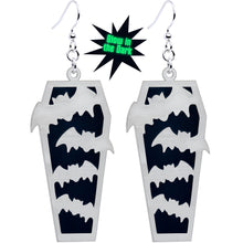 Load image into Gallery viewer, Glowing Bats Coffin Glow in the Dark Dangle Earrings by Onyx O
