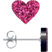 Load image into Gallery viewer, Glitter Heart Stud Earrings - Hypoallergenic
