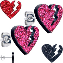 将图片加载到图库查看器，Glitter Heartbreaker Broken Heart Stud Earrings
