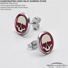 将图片加载到图库查看器，Valentine Heart Skull Stud Earrings
