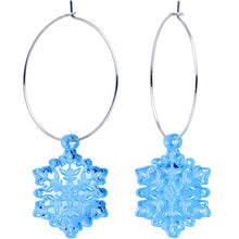 Load image into Gallery viewer, Ice Blue Winter Snowflake Hoop Earrings
