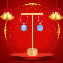 Load image into Gallery viewer, Ice Blue Winter Snowflake Hoop Earrings
