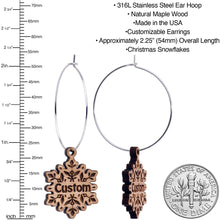 Load image into Gallery viewer, Custom Natural Wood Snowflake Personalized Hoop Earrings
