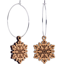 Load image into Gallery viewer, Natural Wood Snowflake Hoop Earrings
