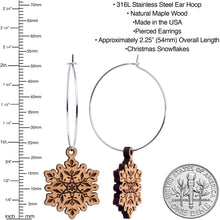 Load image into Gallery viewer, Natural Wood Snowflake Hoop Earrings
