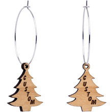 Load image into Gallery viewer, Custom Natural Wood Christmas Tree Personalized Hoop Earrings

