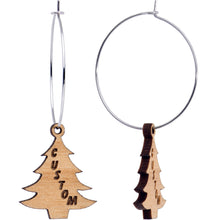 Load image into Gallery viewer, Custom Natural Wood Christmas Tree Personalized Hoop Earrings

