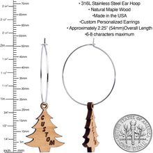 Load image into Gallery viewer, Custom Natural Wood Christmas Tree Personalized Hoop Earrings
