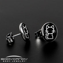 将图片加载到图库查看器，Black and White Kitty Cat Stud Earrings by Onyx O
