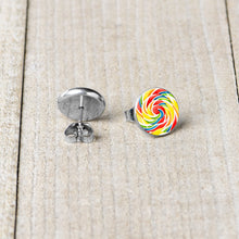 Load image into Gallery viewer, Rainbow Swirl Lollipop Stud Earrings by Onyx O
