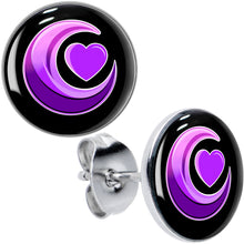 Load image into Gallery viewer, Crescent Moon Heart Stud Earrings by Onyx O
