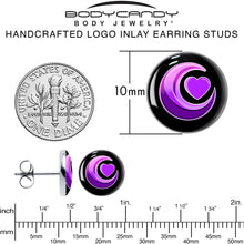 Load image into Gallery viewer, Crescent Moon Heart Stud Earrings by Onyx O
