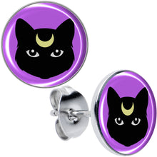 Load image into Gallery viewer, Black Mystic Kitty Cat Stud Earrings by Onyx O

