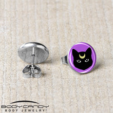 Load image into Gallery viewer, Black Mystic Kitty Cat Stud Earrings by Onyx O
