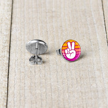 Load image into Gallery viewer, Retro Stripes Peace Sign Fingers Stud Earrings by Onyx O
