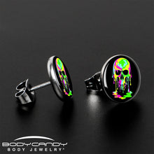 Load image into Gallery viewer, Ultra Bright Melting Skull Stud Earrings by Onyx O
