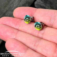 Load image into Gallery viewer, Blue Haze Sunset Skull and Palms Stud Earrings by Onyx O
