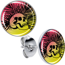 Load image into Gallery viewer, Red Haze Sunset Skull and Palms Stud Earrings by Onyx O
