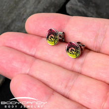 Load image into Gallery viewer, Red Haze Sunset Skull and Palms Stud Earrings by Onyx O

