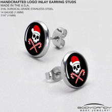 Load image into Gallery viewer, Santa Pirate Candy Cane Skull Stud Earrings by Onyx O
