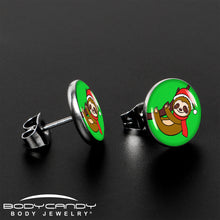 Load image into Gallery viewer, Holiday Santa Sloth Stud Earrings by Onyx O

