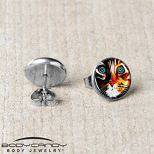 Load image into Gallery viewer, Colorful Trippy Cat Stud Earrings by Onyx O
