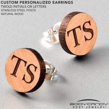 Load image into Gallery viewer, Custom No 1 Earrings Wood Initial Personalized Stud Earrings
