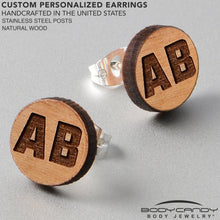Load image into Gallery viewer, Custom No 2 Earrings Wood Initial Personalized Stud Earrings
