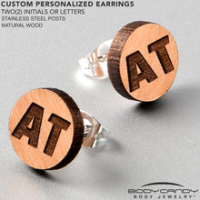 Load image into Gallery viewer, Custom No 2 Earrings Wood Initial Personalized Stud Earrings
