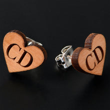 Load image into Gallery viewer, Custom No 1 Earrings Wood Initial Heart Personalized Stud Earrings
