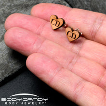 Load image into Gallery viewer, Custom No 1 Earrings Wood Initial Heart Personalized Stud Earrings
