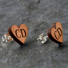 Load image into Gallery viewer, Custom No 1 Earrings Wood Initial Heart Personalized Stud Earrings
