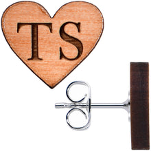 Load image into Gallery viewer, Custom No 1 Earrings Wood Initial Heart Personalized Stud Earrings

