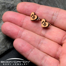 Load image into Gallery viewer, Custom No 2 Earrings Wood Initial Heart Personalized Stud Earrings
