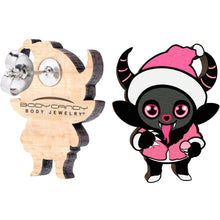 Load image into Gallery viewer, Handmade Wooden Krampus Cutie Holiday Christmas Stud Earrings by Onyx O
