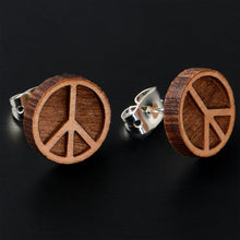 Load image into Gallery viewer, Natural Maple Wood Peace Sign Symbol Stud Earrings
