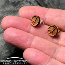 Load image into Gallery viewer, Natural Maple Wood Peace Sign Symbol Stud Earrings
