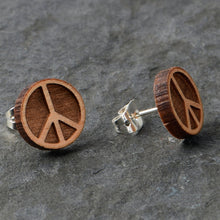 Load image into Gallery viewer, Natural Maple Wood Peace Sign Symbol Stud Earrings
