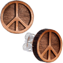 Load image into Gallery viewer, Natural Maple Wood Peace Sign Symbol Stud Earrings
