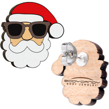 Load image into Gallery viewer, Handmade Wooden Santa Claus Holiday Christmas Stud Earrings by Onyx O
