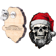 Load image into Gallery viewer, Handmade Wooden Skeleton Claus Holiday Christmas Stud Earrings by Onyx O
