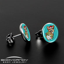 Load image into Gallery viewer, Christmas Holiday Lights Corgi Dog Stud Earrings by Onyx O
