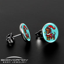 Load image into Gallery viewer, Christmas Holiday Weiner Dog Stud Earrings by Onyx O
