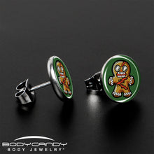 Load image into Gallery viewer, Christmas Holiday Zombie Gingergread Man Stud Earrings by Onyx O
