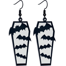 Load image into Gallery viewer, Black Bat Coffin Glow in the Dark Dangle Earrings by Onyx O
