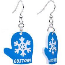 将图片加载到图库查看器，Custom Holiday Mittens Personalized Dangle Earrings
