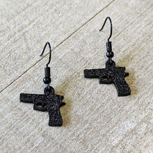 将图片加载到图库查看器，Black Glitter Gun Fishhook Dangle Earrings
