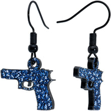 将图片加载到图库查看器，Blue Glitter Gun Fishhook Dangle Earrings
