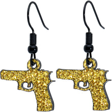 Load image into Gallery viewer, Yellow Glitter Gun Fishhook Dangle Earrings
