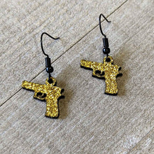 Load image into Gallery viewer, Yellow Glitter Gun Fishhook Dangle Earrings
